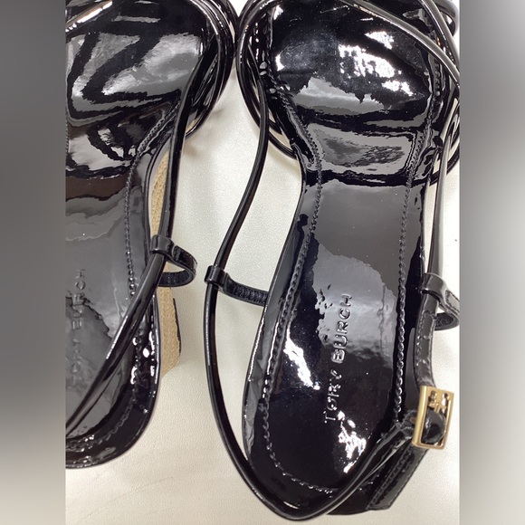Tory Burch Black Multi Strap 75MM Wedge Sandals Size 9 - Picture 14 of 15
